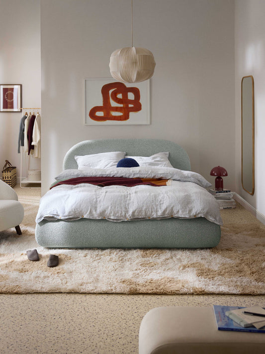 Simpales Alba Bed, Upholstered in Bouclé