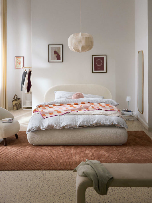 Simpales Alba Bed, Upholstered in Bouclé