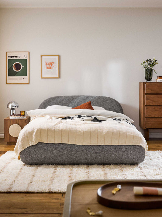 Simpales Alba Bed, Upholstered in Bouclé
