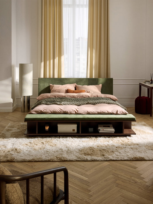Simpales Clark Bed Frame in Wood with Bench and Side Shelves