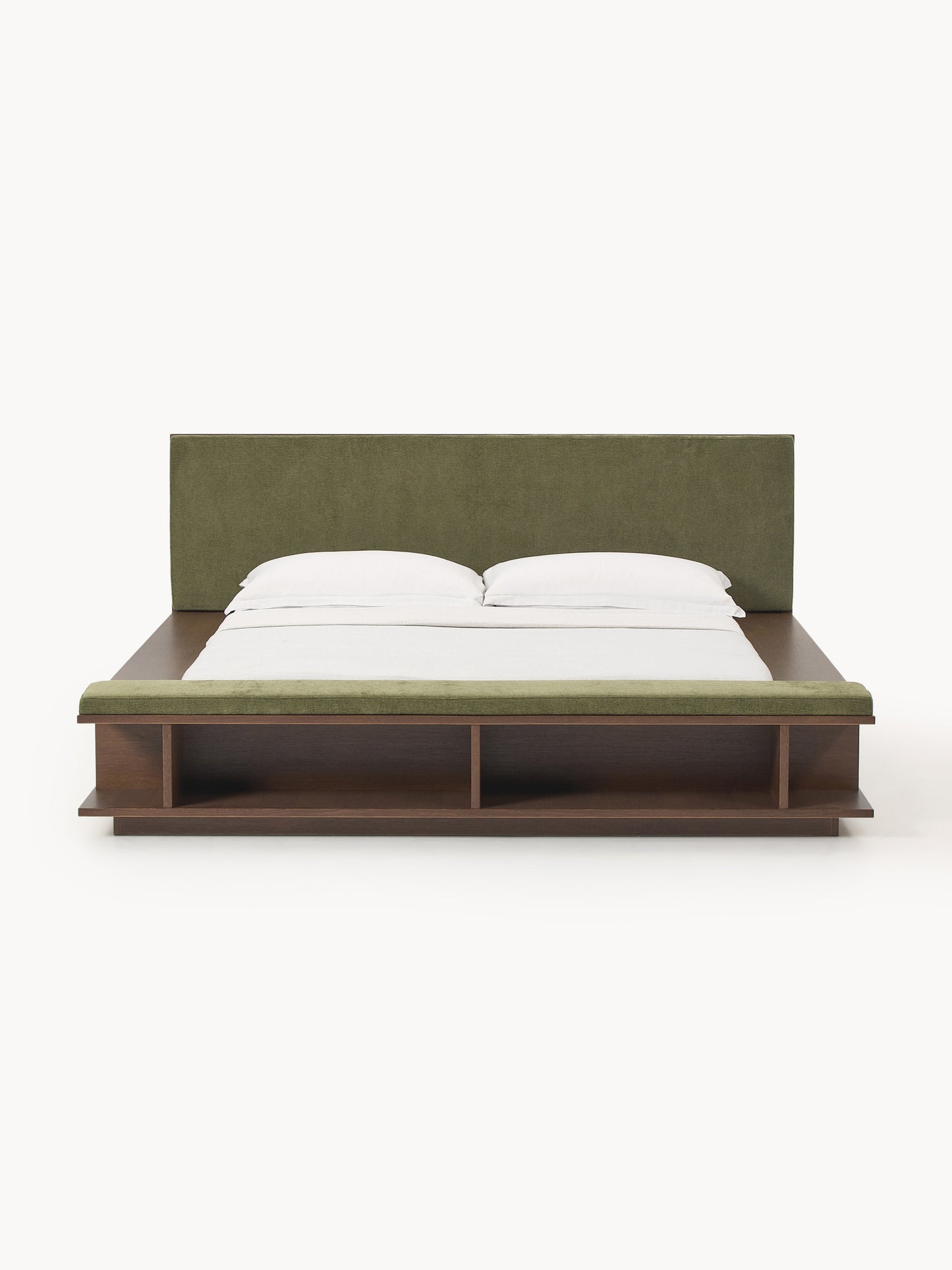 Simpales Clark Bed Frame in Wood with Bench and Side Shelves