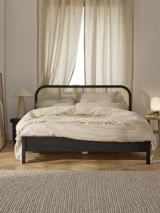 Simpales Jones Bed in Wood with Headboard in Vienna Cane