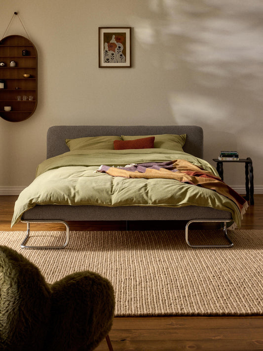 Simpales Olina Bouclé Bed with Metal Legs, Upholstered