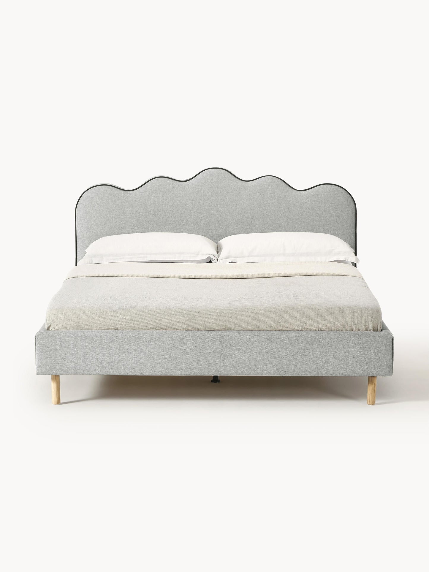Simpales Romy Bed with Wavy Headboard, Upholstered