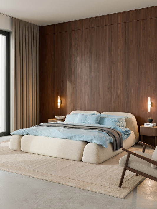 Simpales Wolke Bed, Upholstered in Bouclé