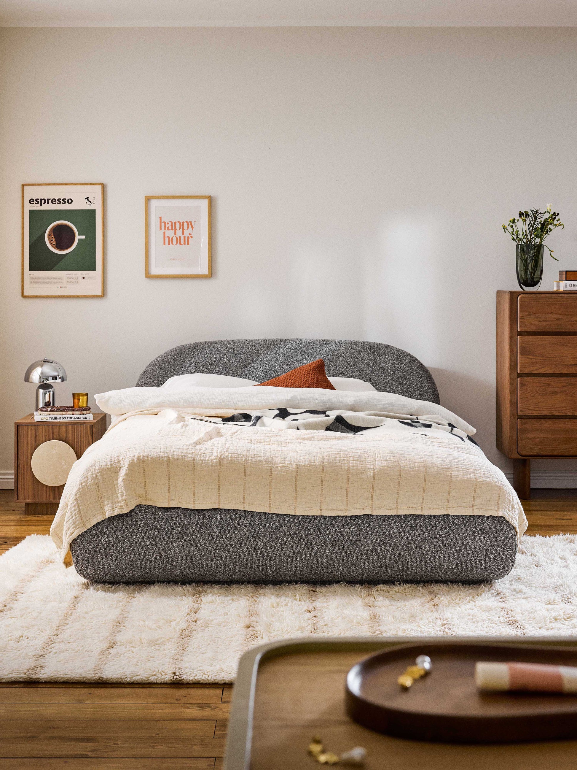 Simpales Alba Bed, Upholstered in Bouclé