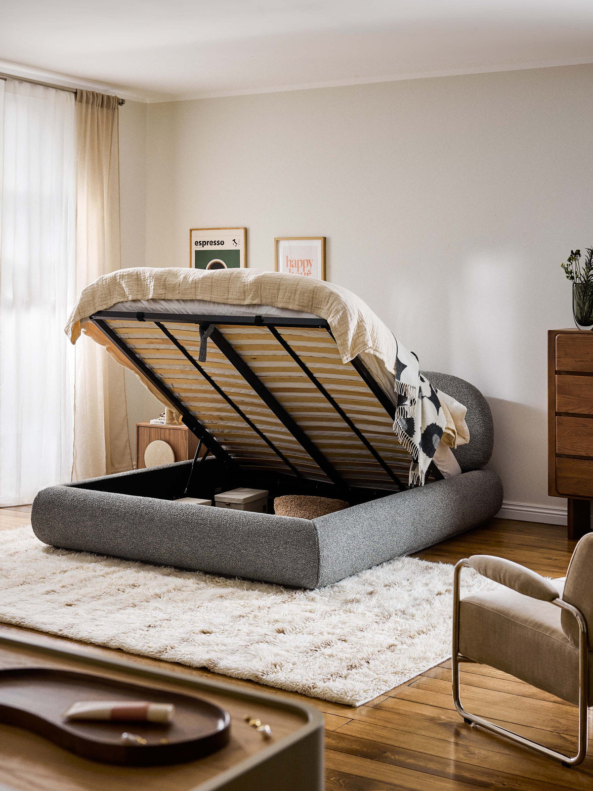 Simpales Alba Bouclé Bed with Storage, Upholstered