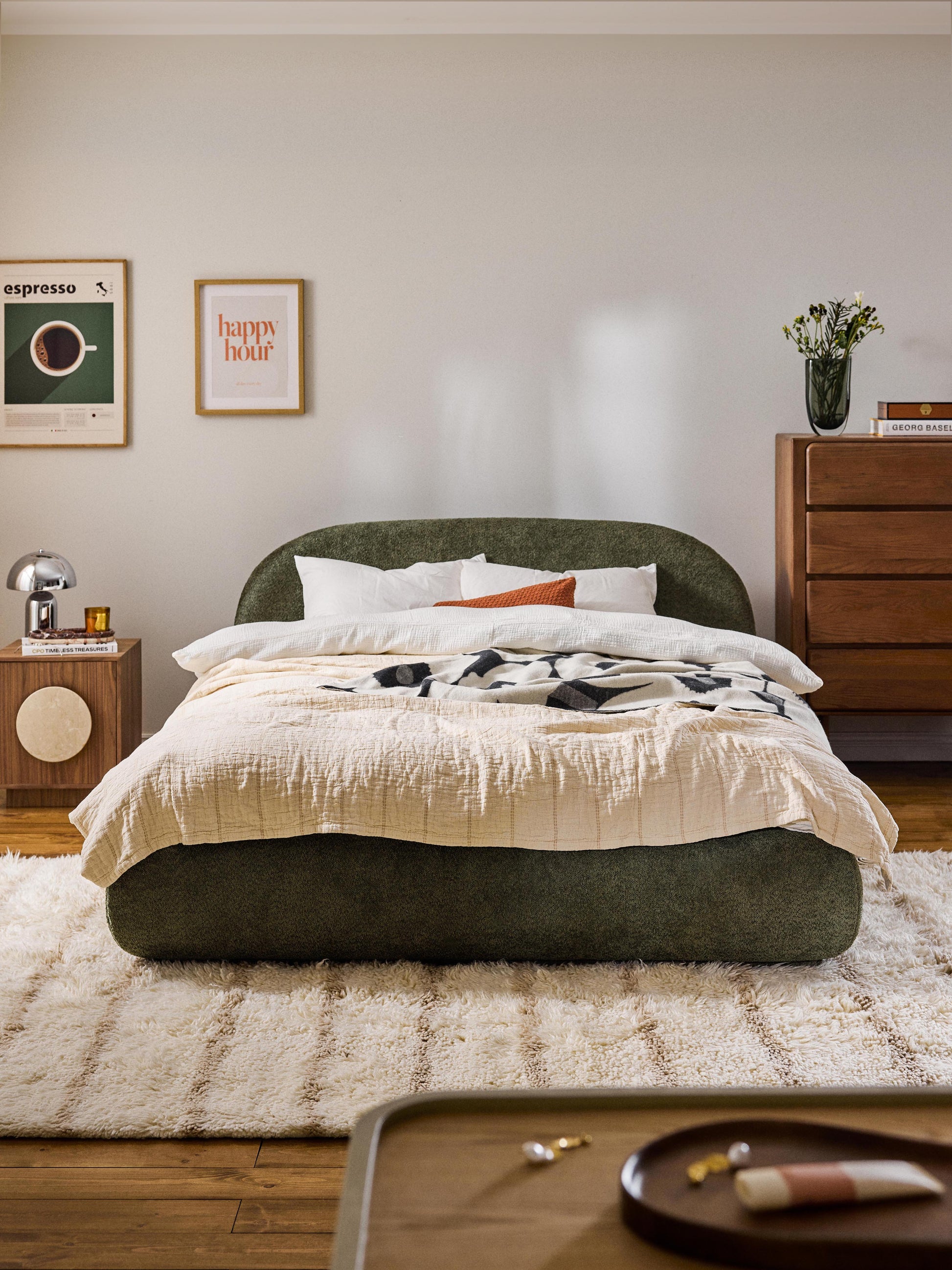 Simpales Alba Upholstered Bed, Teddy Bouclé