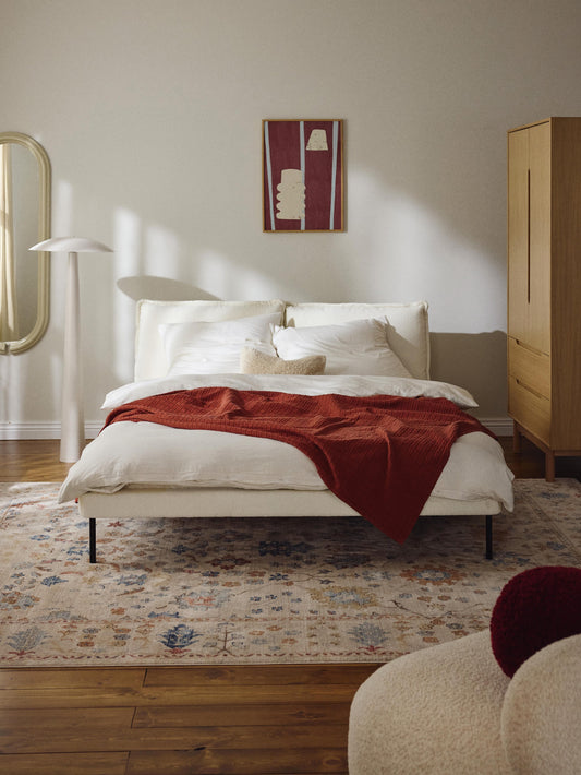 Simpales Amelia Upholstered Bed, Teddy Bouclé