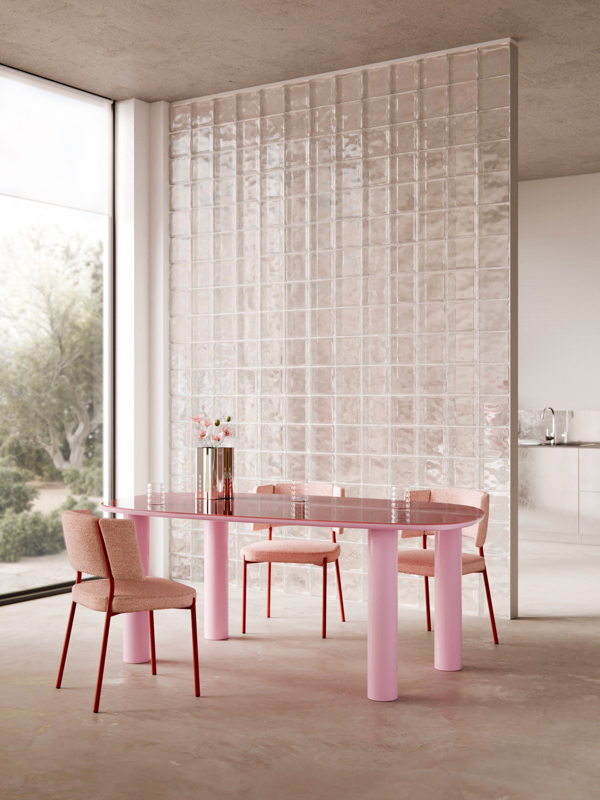 Simpales Beni Dining Table with Glass Top, Organic, 200 x 110 cm