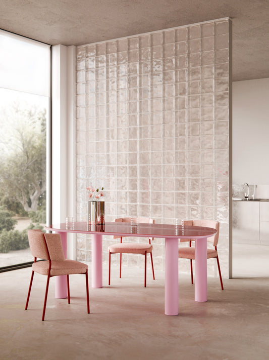 Simpales Beni Dining Table with Glass Top, Organic, 200 x 110 cm