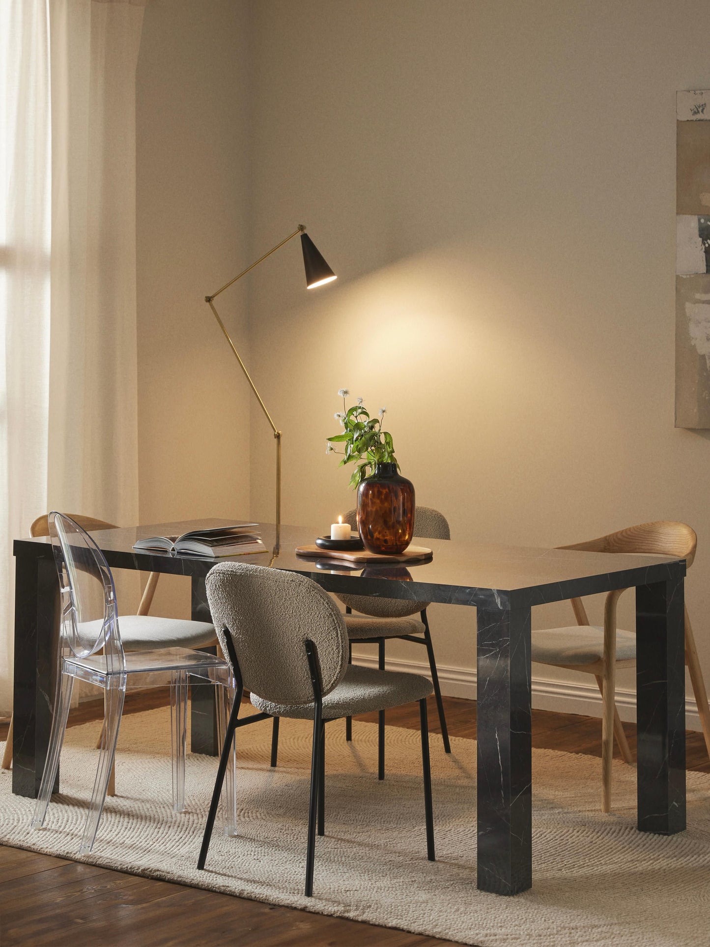 Simpales Carl Dining Table with Marble Look, 180 x 90 cm