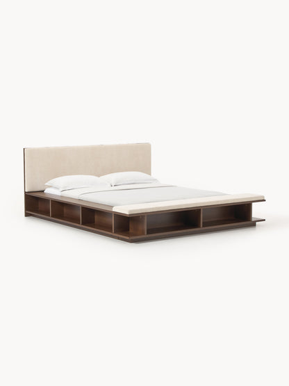 Simpales Clark Bed Frame in Wood with Bench and Side Shelves
