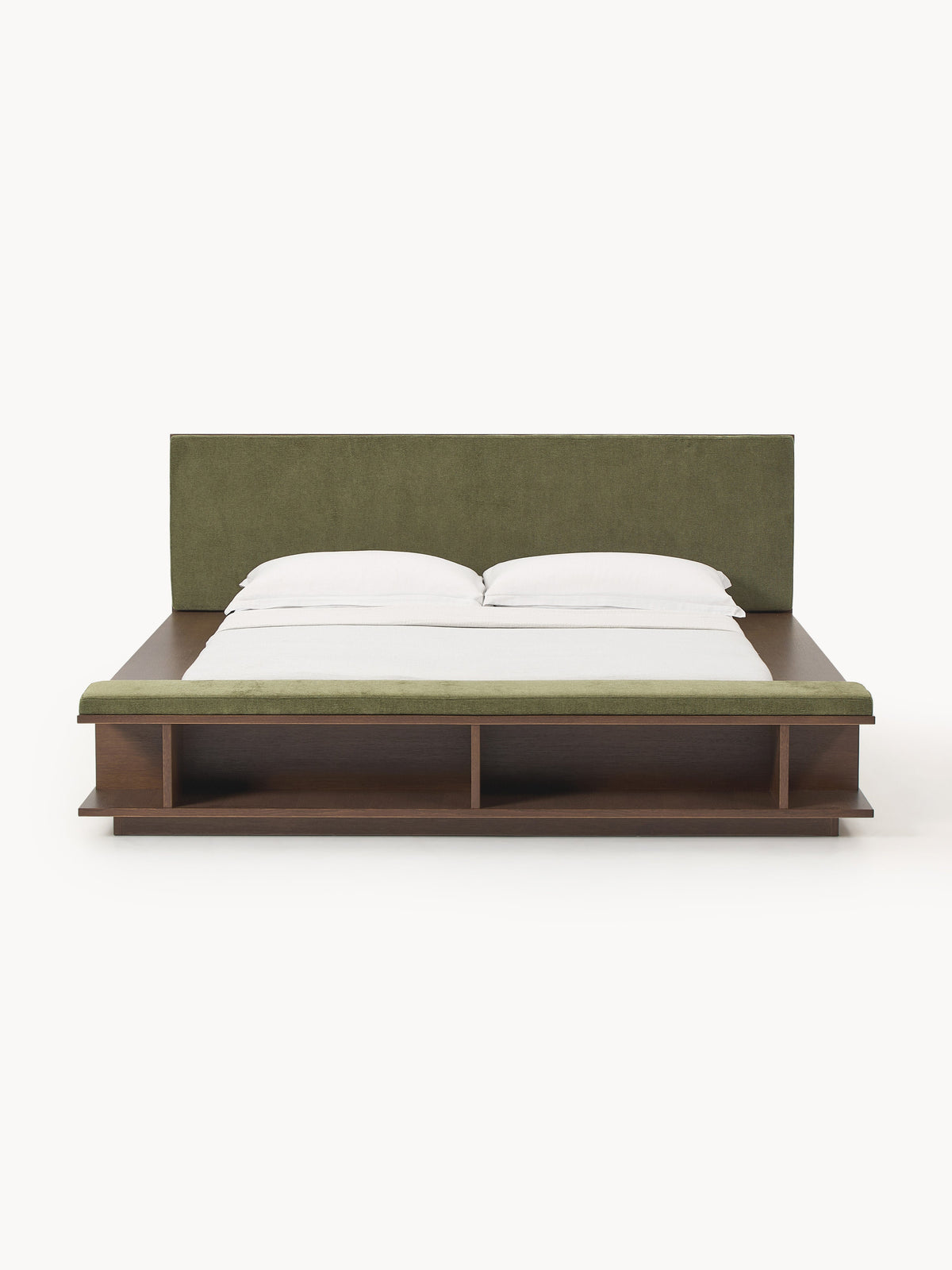 Simpales Clark Bed Frame in Wood with Bench and Side Shelves