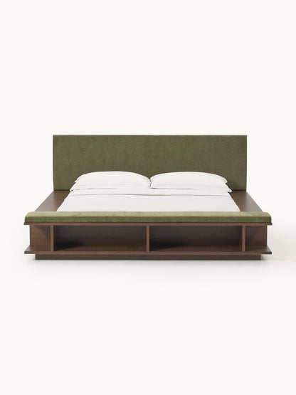 Simpales Clark Bed Frame in Wood with Bench and Side Shelves