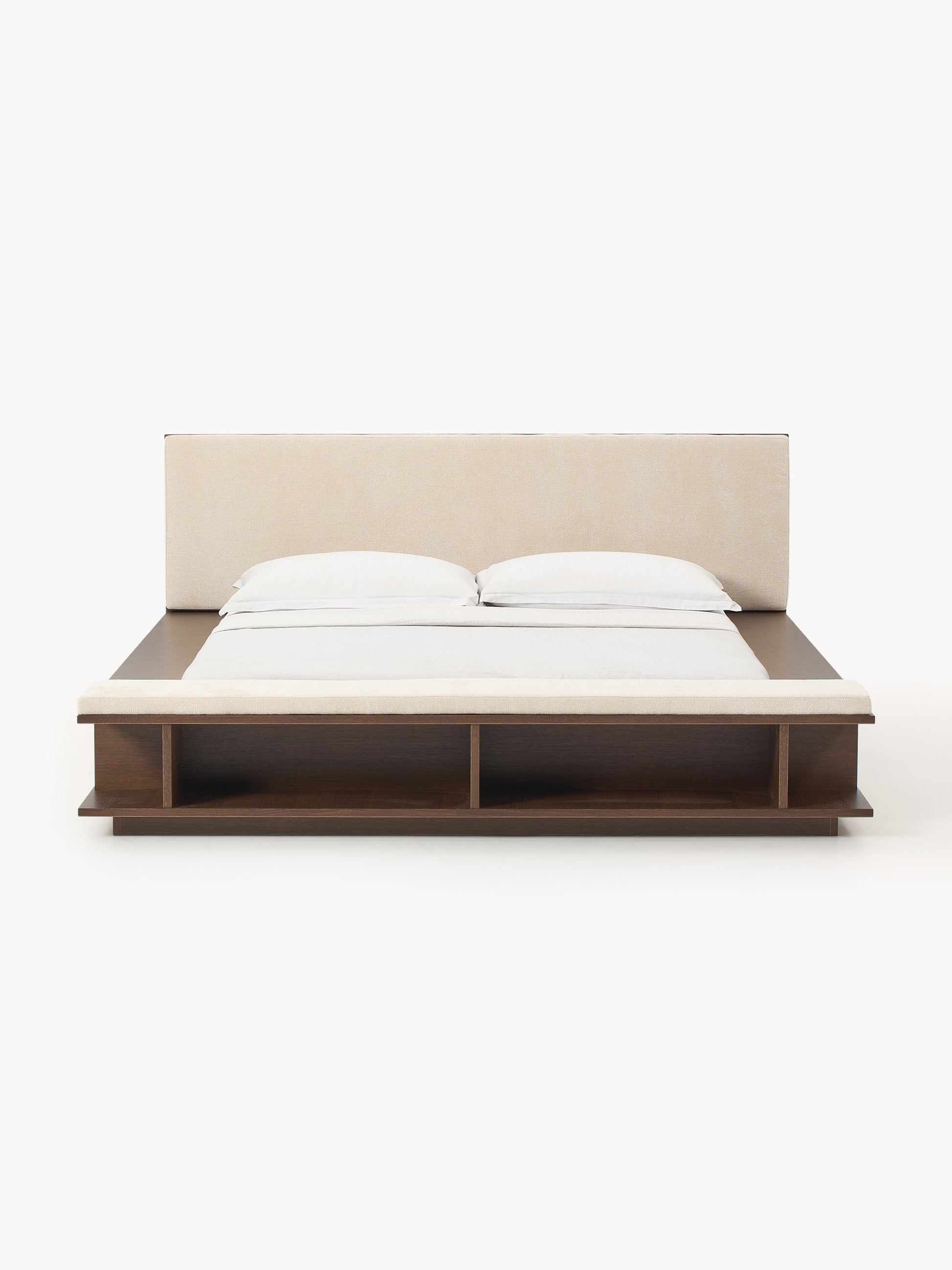 Simpales Clark Bed Frame in Wood with Bench and Side Shelves