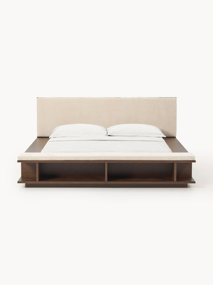 Simpales Clark Bed Frame in Wood with Bench and Side Shelves