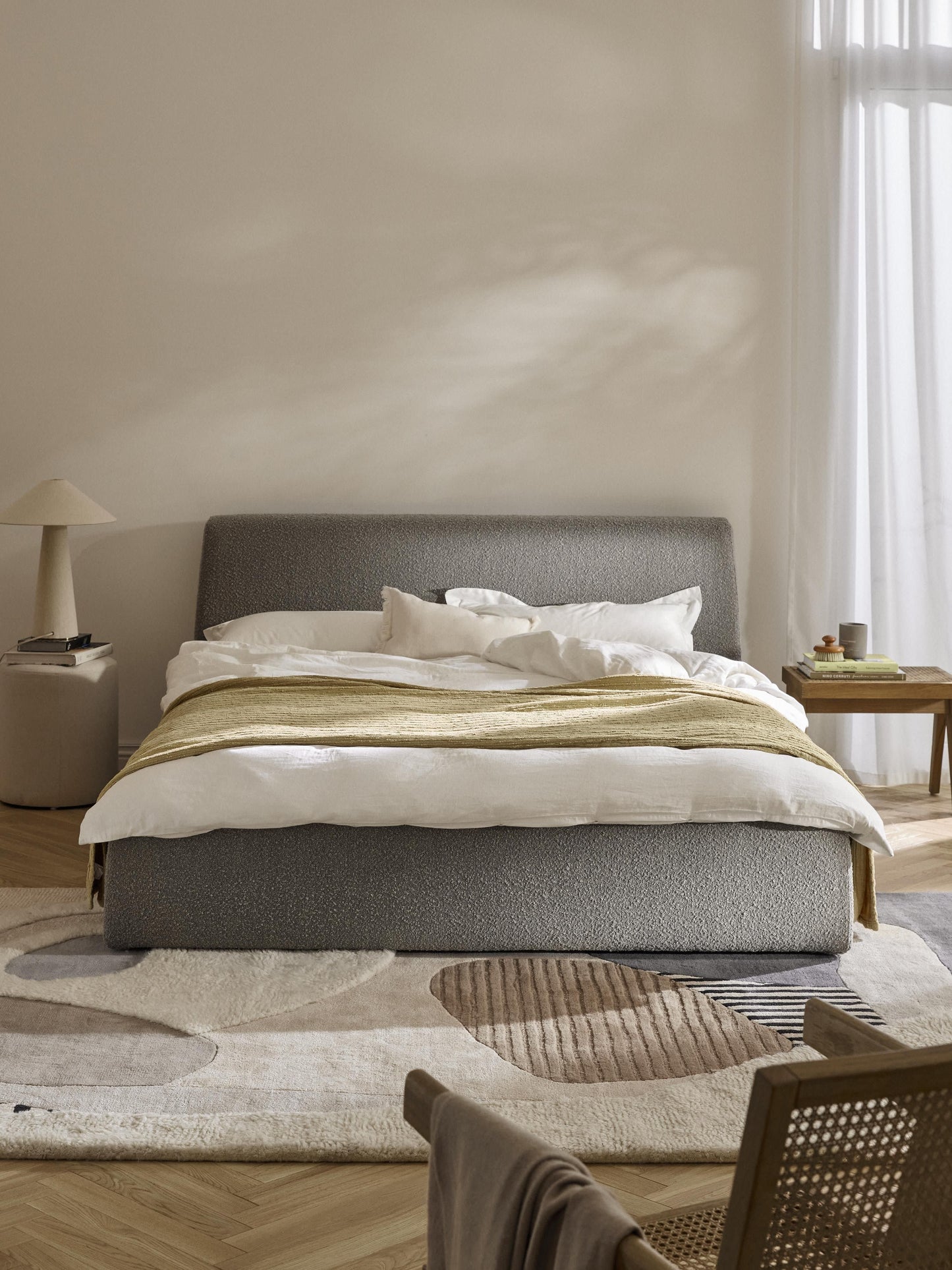 Simpales Cloud Bed, Upholstered in Bouclé