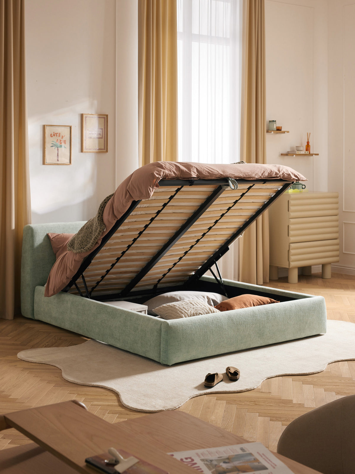 Simpales Cloud Bed with Storage, Upholstered