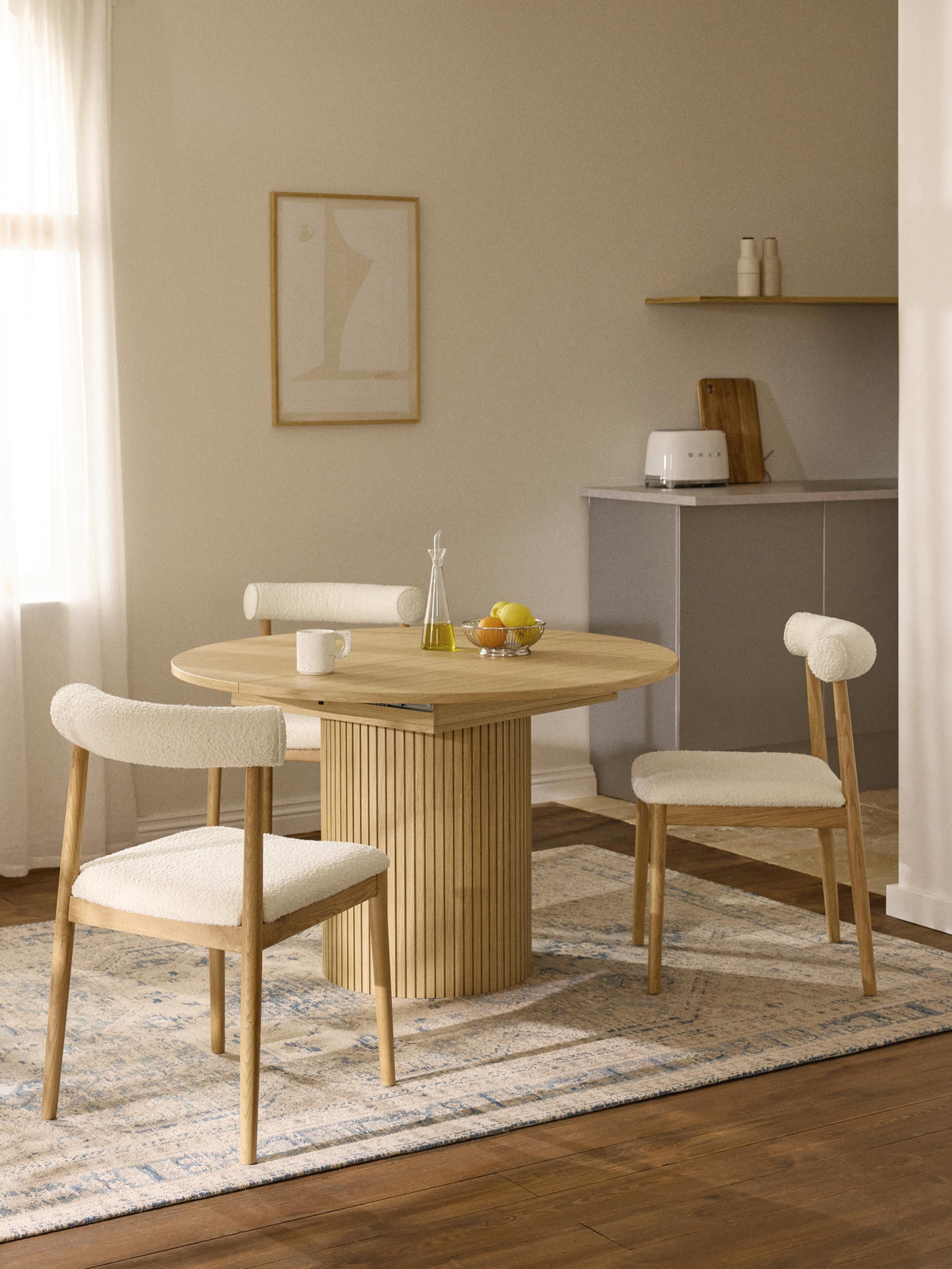 Simpales Filo Dining Table with Grooved Texture, Extendable, 120 - 160 x 75 cm