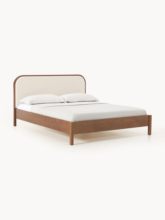 Simpales Jones Bed in Wood with Bouclé Headboard