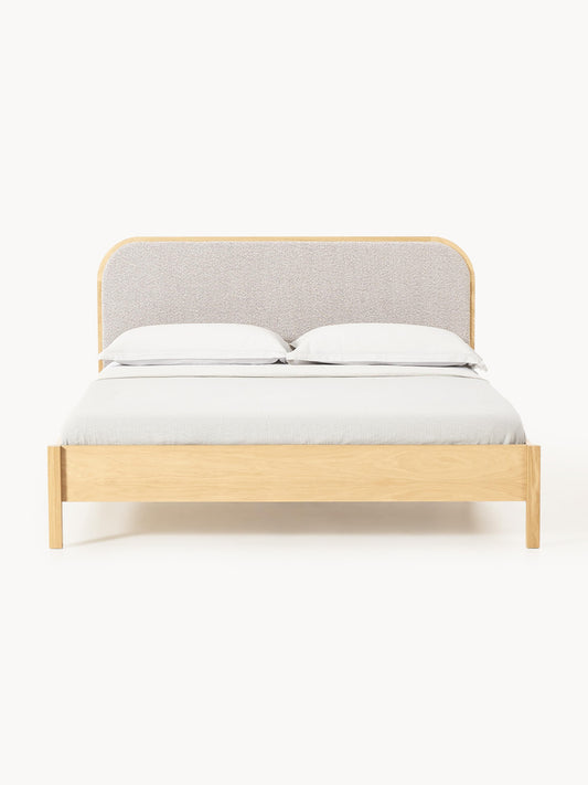 Simpales Jones Bed in Wood with Bouclé Headboard