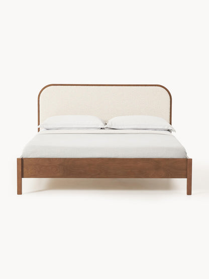 Simpales Jones Bed in Wood with Bouclé Headboard