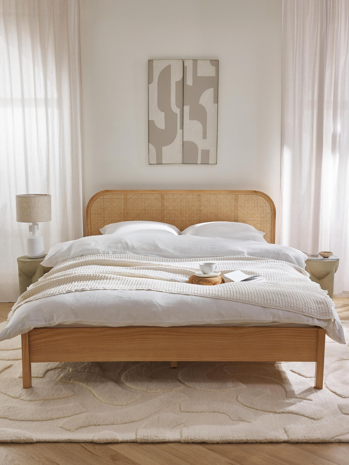 Simpales Jones Bed in Wood with Headboard in Vienna Cane