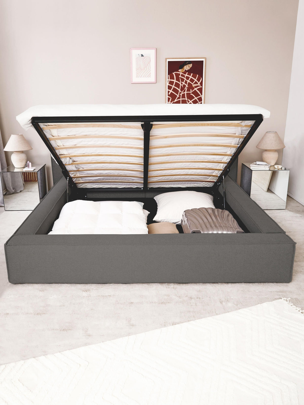 Simpales Lennon Bed with Storage, Upholstered