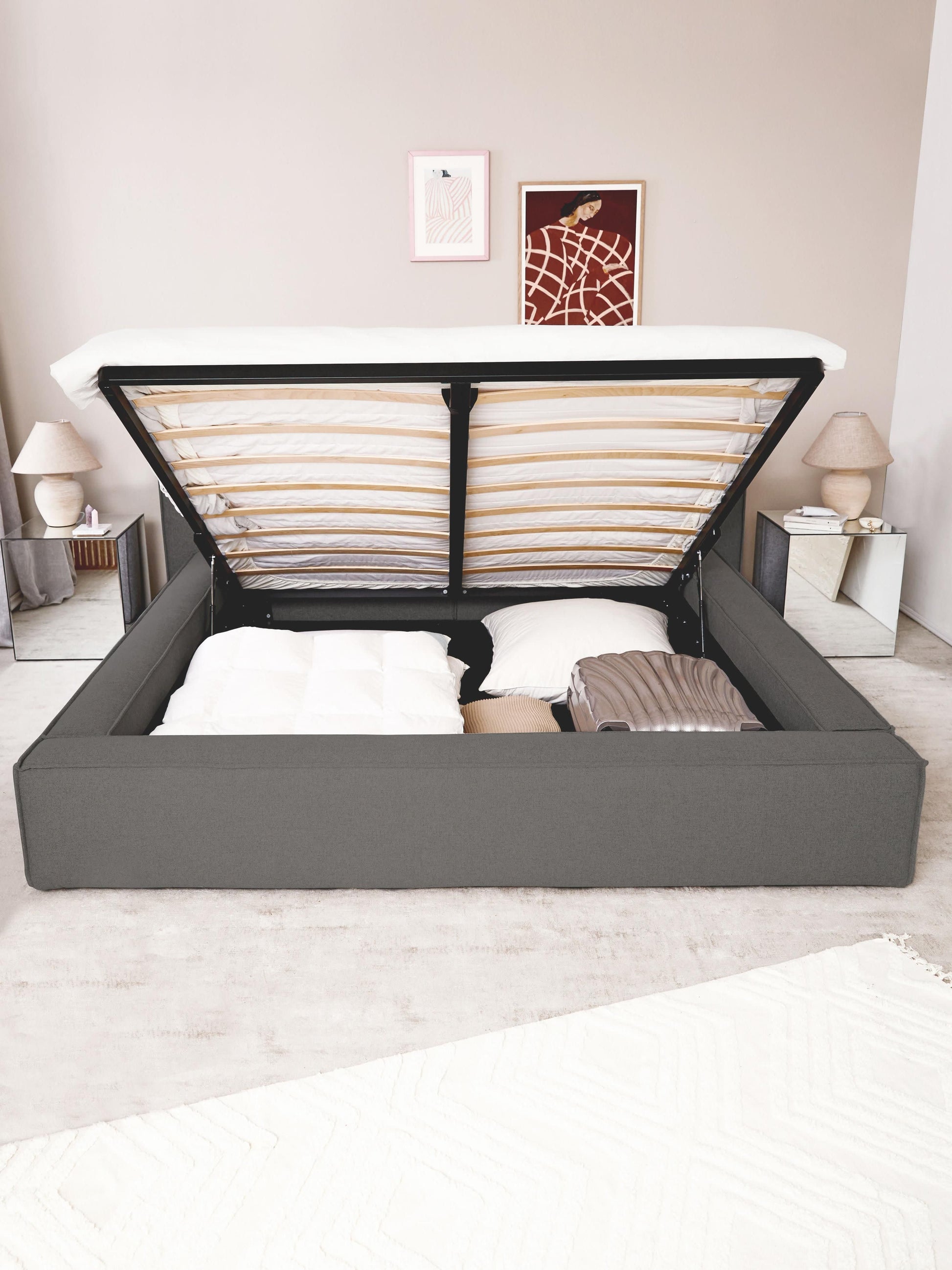 Simpales Lennon Bed with Storage, Upholstered