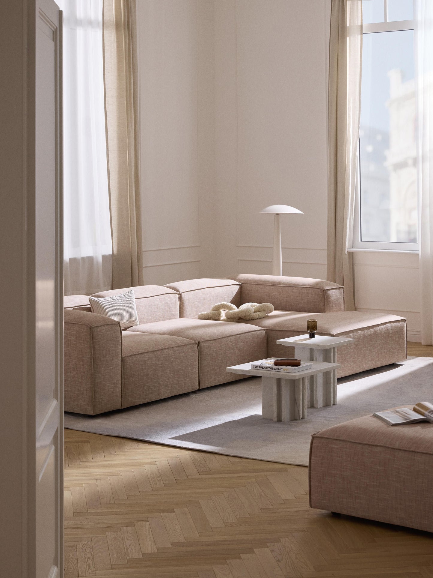 Simpales Lennon Corner Sofa (4-Seater), Modular, Linen Blend