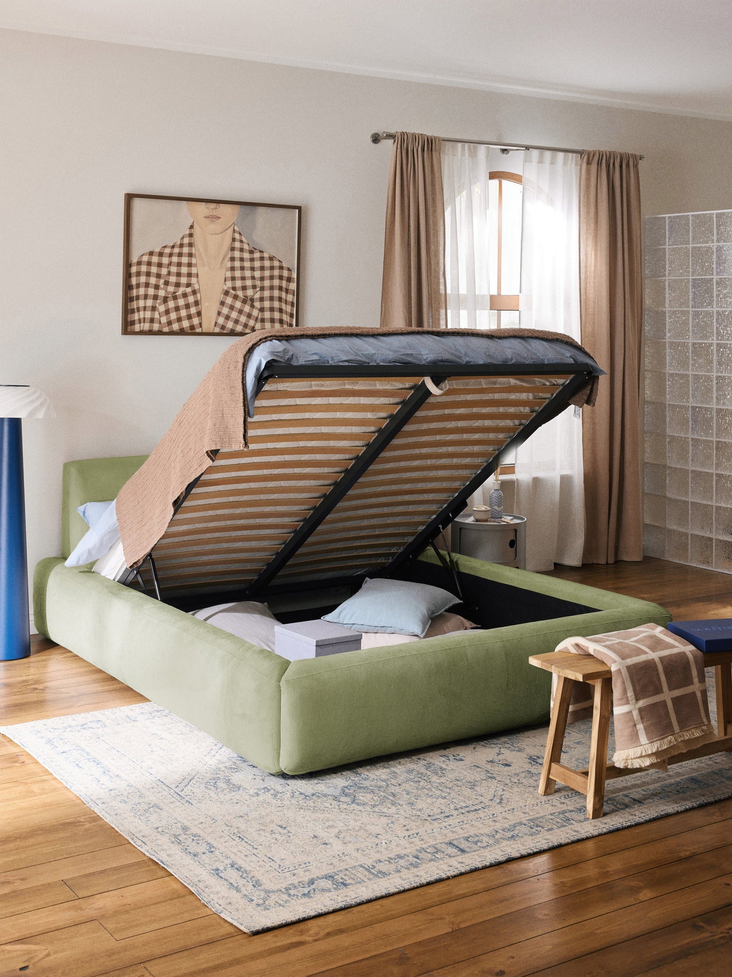 Simpales Melva Bed with Storage, Upholstered
