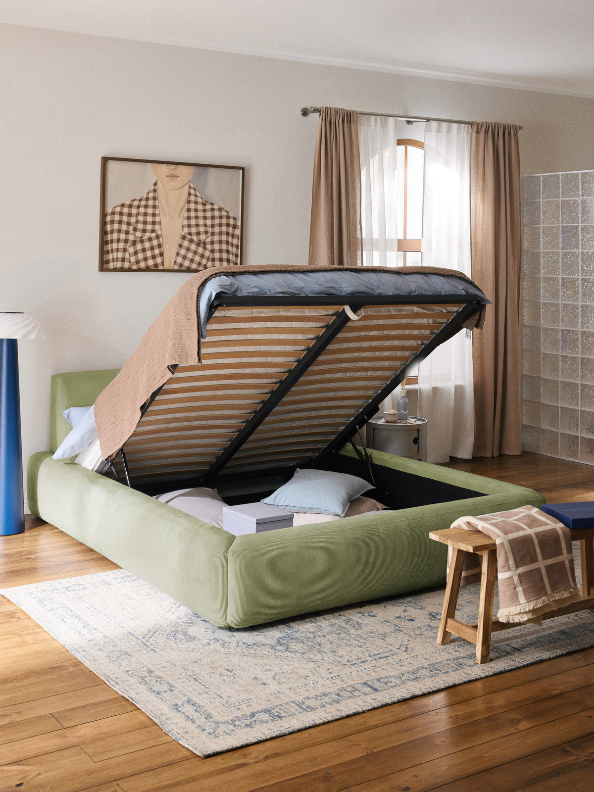 Simpales Melva Bed with Storage, Upholstered
