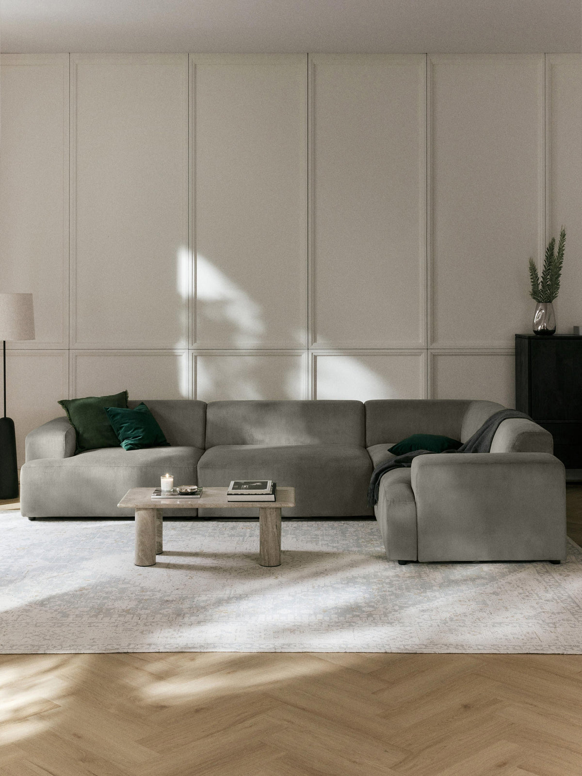 Simpales Melva Corduroy Corner Sofa (4-Seater), Large