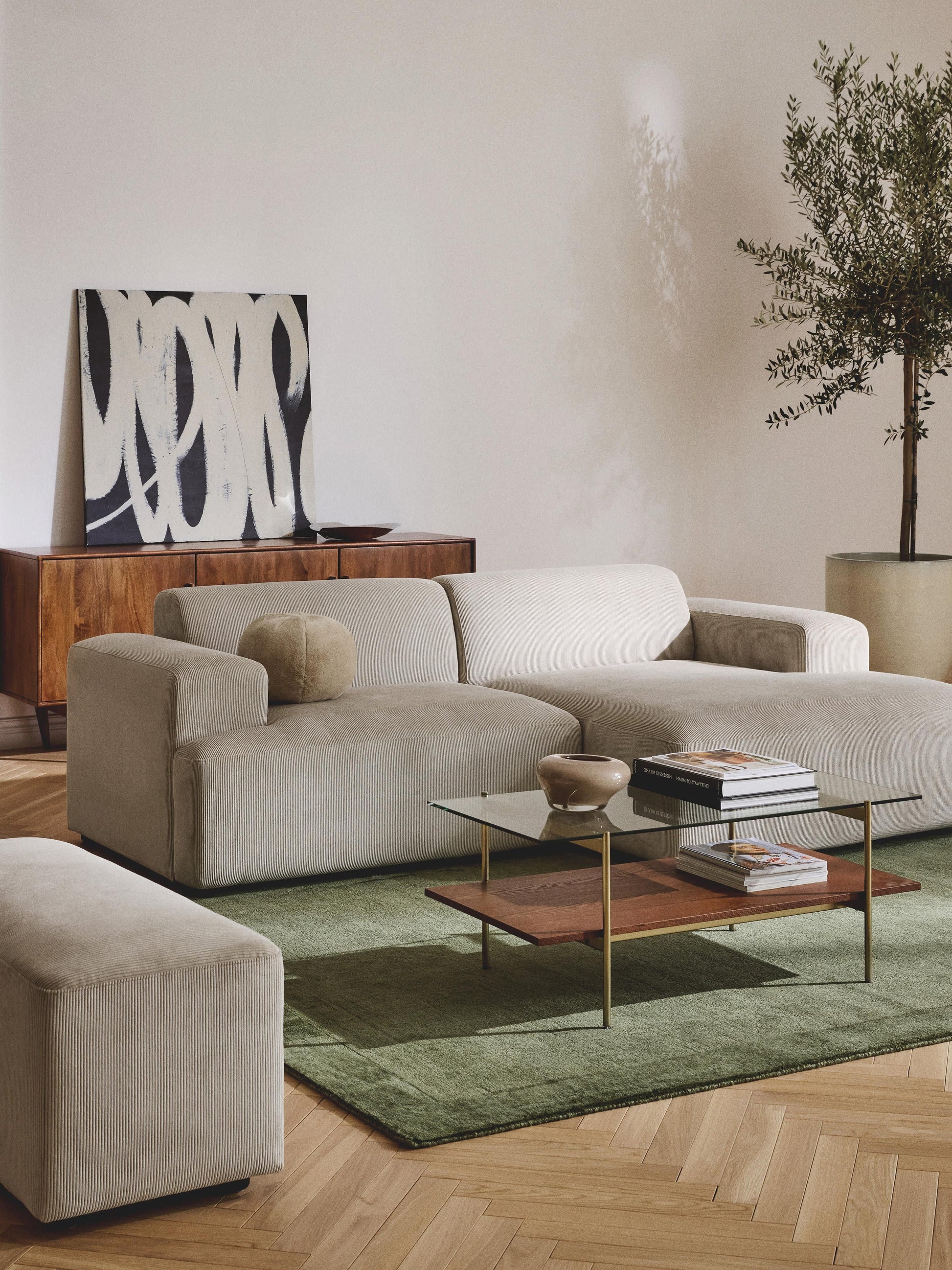Simpales Melva Corner Sofa in Corduroy, 3-Seater