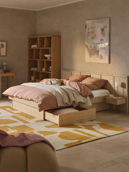 Simpales Nanto Bed in Wood with Bedside Tables and Headboard