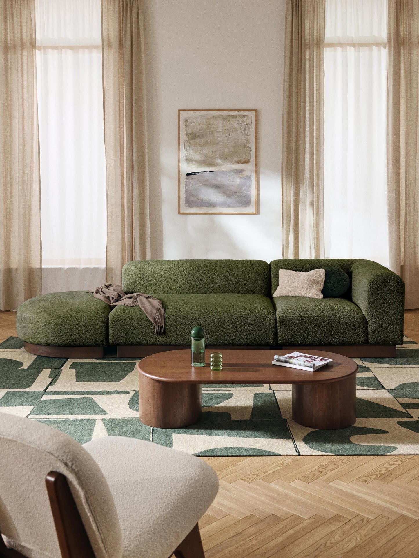 Simpales Natalie Modular Ottoman with Stool, Teddy Bouclé (Left/Right)