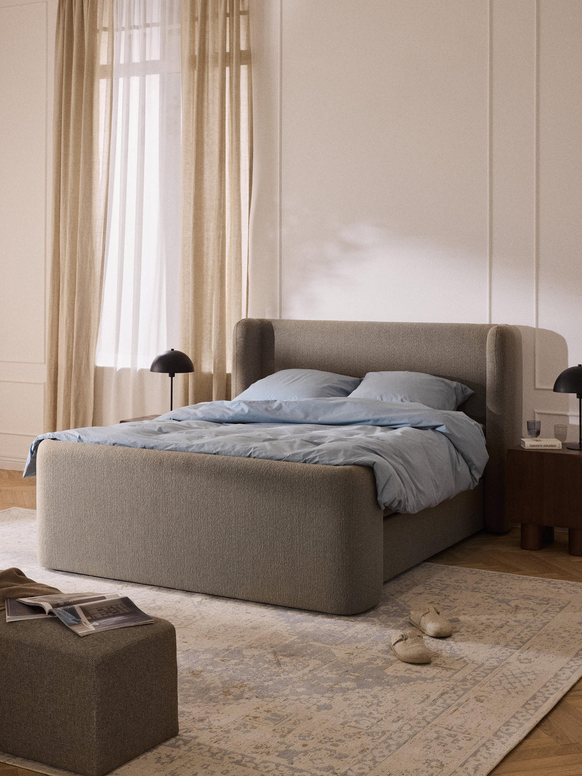 Simpales Perla Box Spring Bed, Bouclé