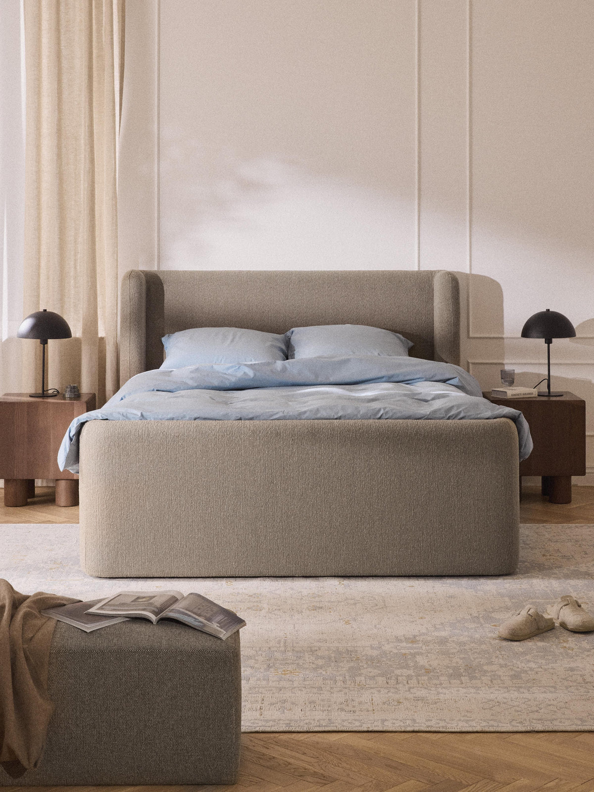 Simpales Perla Box Spring Bed with Storage, Bouclé