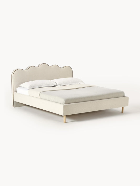 Simpales Romy Bed with Wavy Headboard, Upholstered