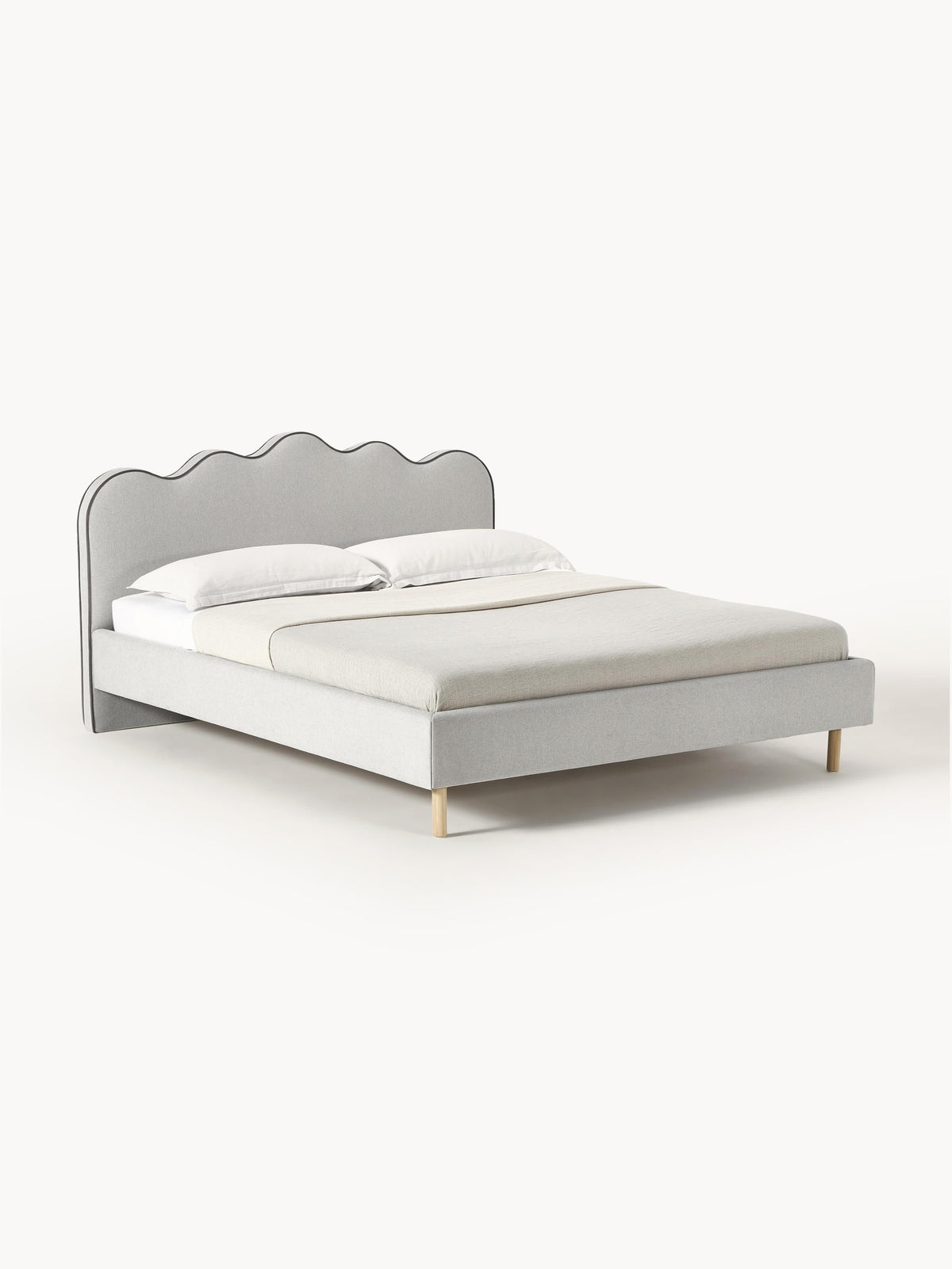 Simpales Romy Bed with Wavy Headboard, Upholstered