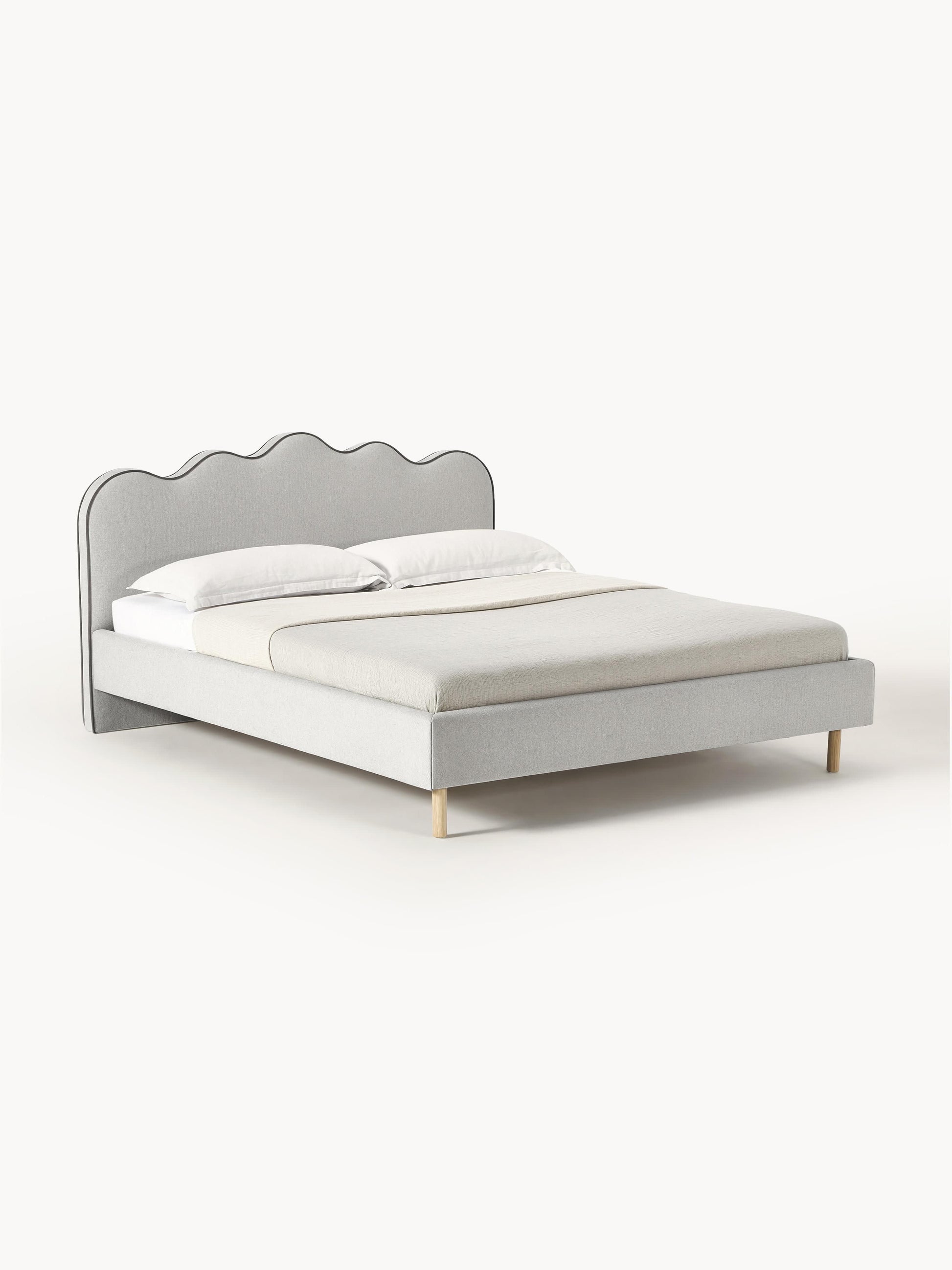 Simpales Romy Bed with Wavy Headboard, Upholstered