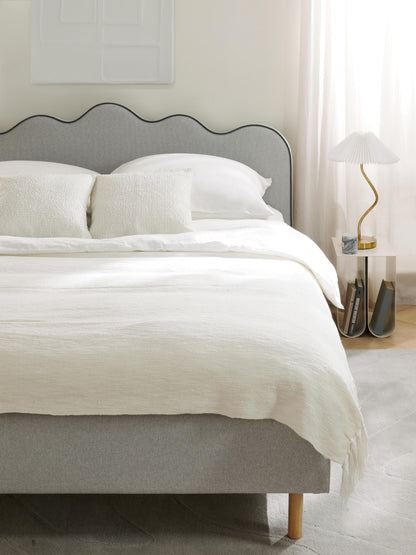 Simpales Romy Bed with Wavy Headboard, Upholstered