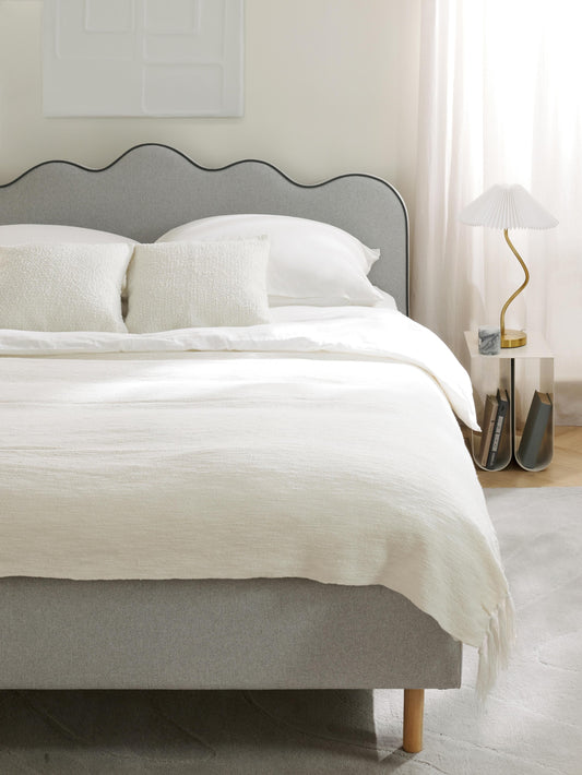 Simpales Romy Bed with Wavy Headboard, Upholstered