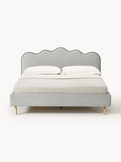 Simpales Romy Bed with Wavy Headboard, Upholstered