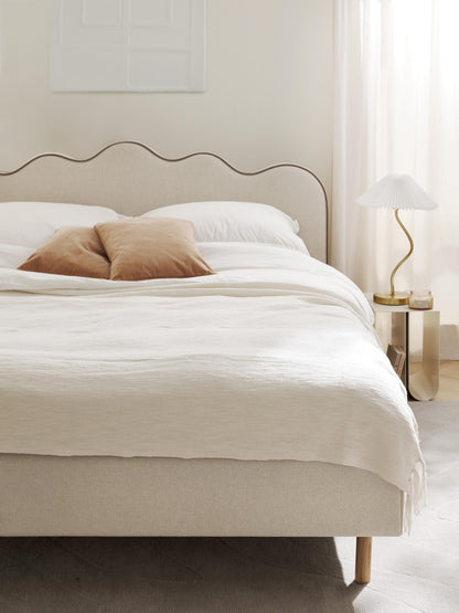 Simpales Romy Bed with Wavy Headboard, Upholstered
