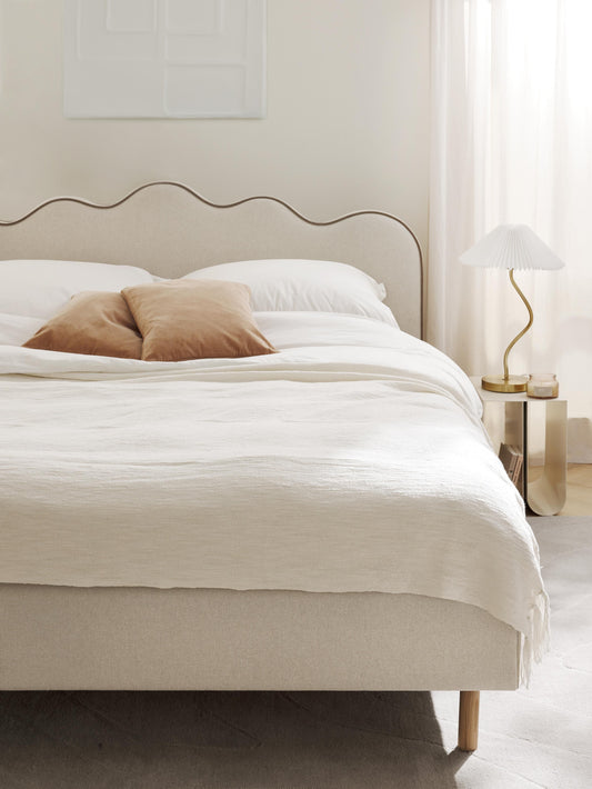 Simpales Romy Bed with Wavy Headboard, Upholstered