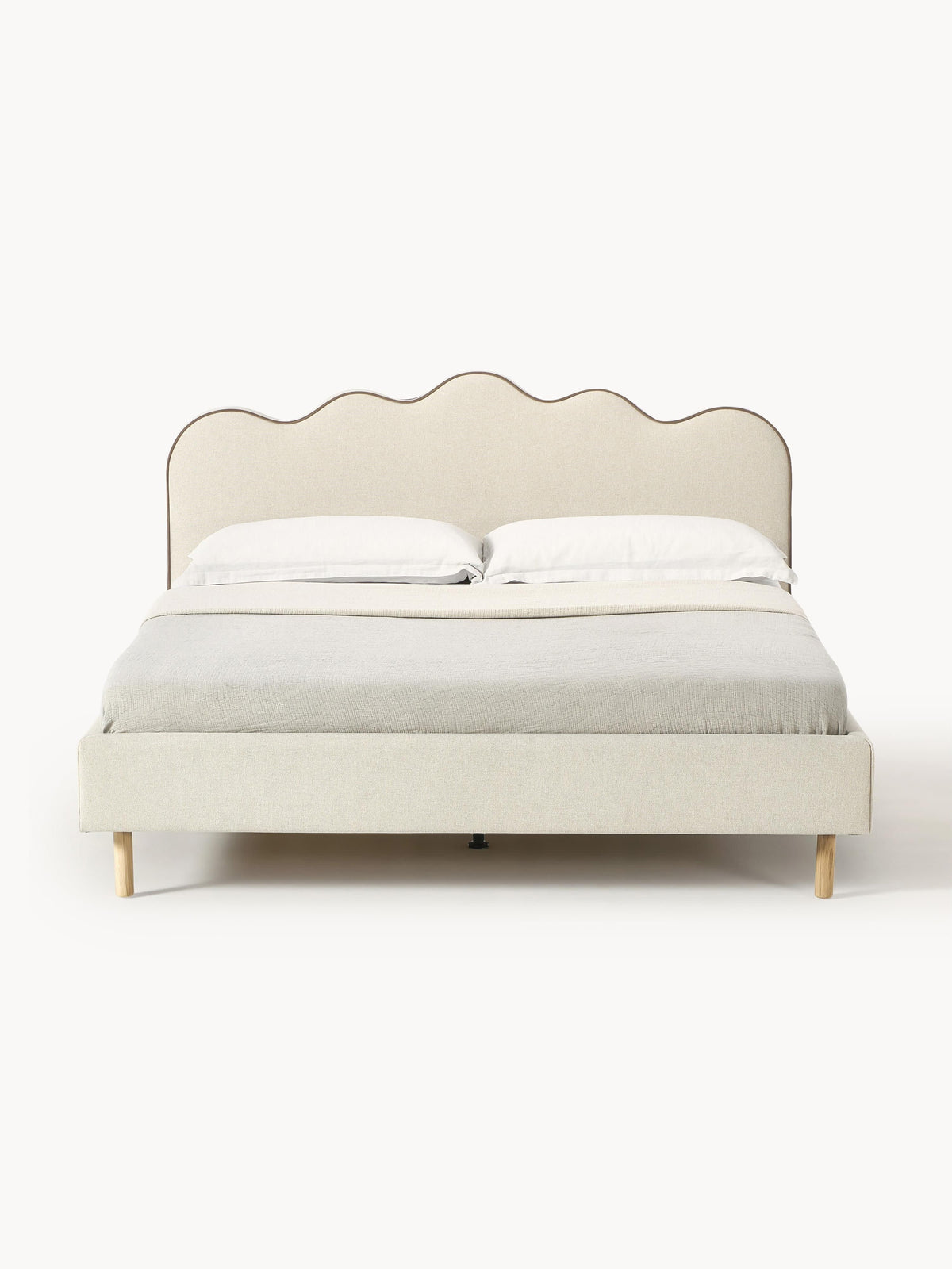 Simpales Romy Bed with Wavy Headboard, Upholstered