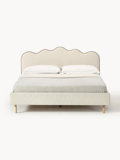 Simpales Romy Bed with Wavy Headboard, Upholstered