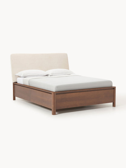 Simpales Santiago Bed in Wood with Upholstered Headboard and Drawers